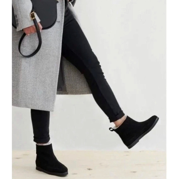 Jenni Kayne 6 Suede Moc Shearling Ankle Boots Slip On Booties Winter Black 36 - Picture 9 of 9